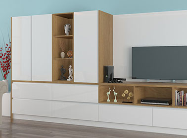 Würfel custom TV entertainment unit – DreamNest Interiors Vijayawada